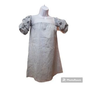 RAMPAGE Dress Chambray & White Stripe Puff Sleeves Seersucker Size Medium